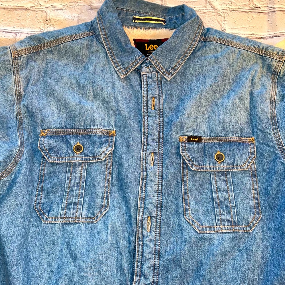 LEE SHERPA LINED BLUE DENIM DURABLE WARM SHIRT JACKET - Picture 4 of 8